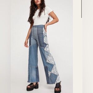 Free People We The Free My Element Patchwork Lace Crochet Jeans - size 27